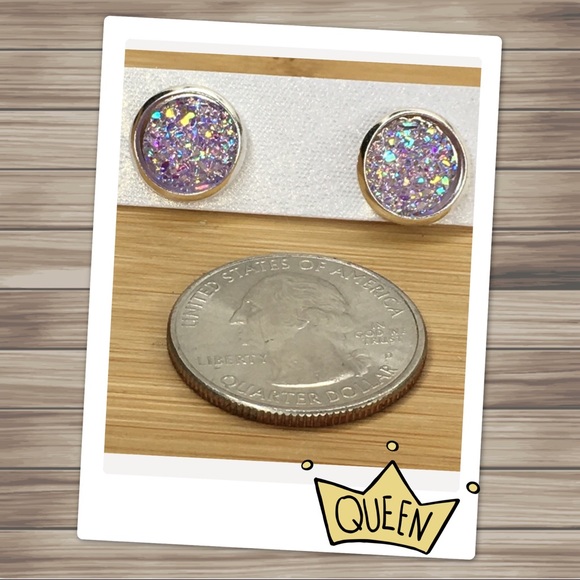 Purple Lavender Druzy Earrings - Picture 2 of 7